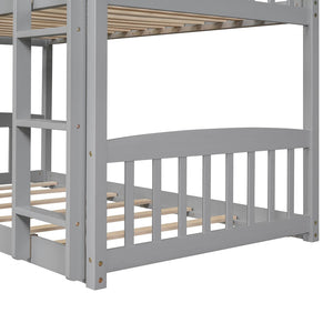 HomeRoots Gray Twin Over Twin Solid Wood Bunk Bed with Fun Slide – Space-Saving Design for Kids' Rooms! 606664