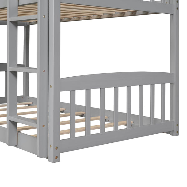 HomeRoots Gray Twin Over Twin Solid Wood Bunk Bed with Fun Slide – Space-Saving Design for Kids' Rooms! 606664