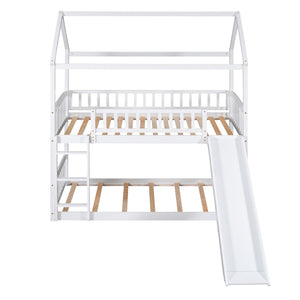 HomeRoots White Twin Over Twin Solid Wood Bunk Bed with Slide - Space-Saving Fun for Kids' Rooms & Sleepovers! 606665