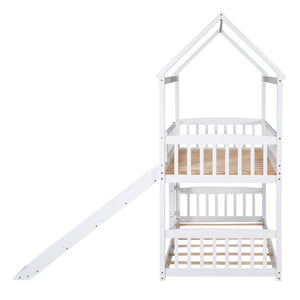 HomeRoots White Twin Over Twin Solid Wood Bunk Bed with Slide - Space-Saving Fun for Kids' Rooms & Sleepovers! 606665