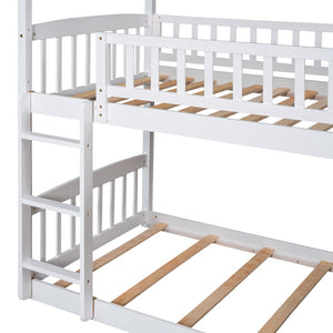 HomeRoots White Twin Over Twin Solid Wood Bunk Bed with Slide - Space-Saving Fun for Kids' Rooms & Sleepovers! 606665