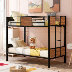 HomeRoots Black Twin Over Twin Metal Bunk Bed - Stylish Space-Saving Design with Safety Guardrails & Stability 606666