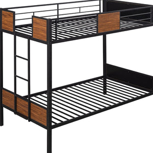 HomeRoots Black Twin Over Twin Metal Bunk Bed - Stylish Space-Saving Design with Safety Guardrails & Stability 606666