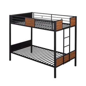 HomeRoots Black Twin Over Twin Metal Bunk Bed - Stylish Space-Saving Design with Safety Guardrails & Stability 606666