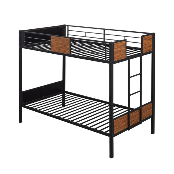 HomeRoots Black Twin Over Twin Metal Bunk Bed - Stylish Space-Saving Design with Safety Guardrails & Stability 606666