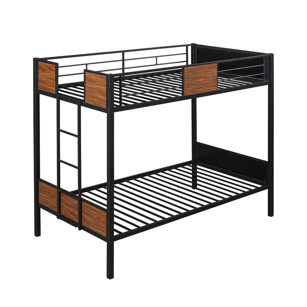 HomeRoots Black Twin Over Twin Metal Bunk Bed - Stylish Space-Saving Design with Safety Guardrails & Stability 606666