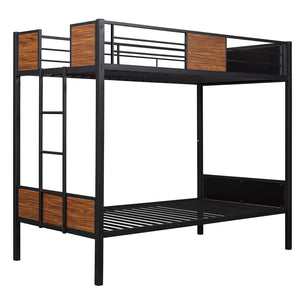HomeRoots Black Twin Over Twin Metal Bunk Bed - Stylish Space-Saving Design with Safety Guardrails & Stability 606666