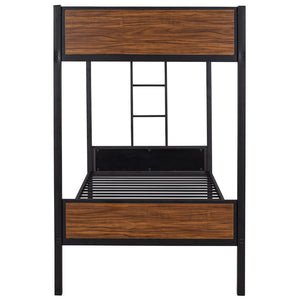HomeRoots Black Twin Over Twin Metal Bunk Bed - Stylish Space-Saving Design with Safety Guardrails & Stability 606666