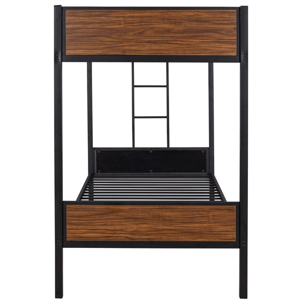 HomeRoots Black Twin Over Twin Metal Bunk Bed - Stylish Space-Saving Design with Safety Guardrails & Stability 606666