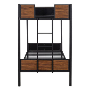 HomeRoots Black Twin Over Twin Metal Bunk Bed - Stylish Space-Saving Design with Safety Guardrails & Stability 606666