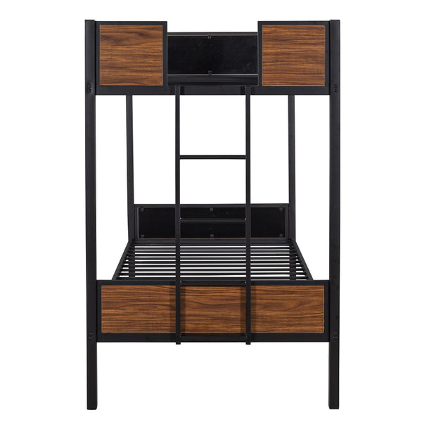 HomeRoots Black Twin Over Twin Metal Bunk Bed - Stylish Space-Saving Design with Safety Guardrails & Stability 606666