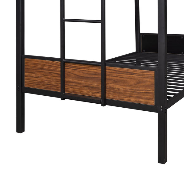 HomeRoots Black Twin Over Twin Metal Bunk Bed - Stylish Space-Saving Design with Safety Guardrails & Stability 606666