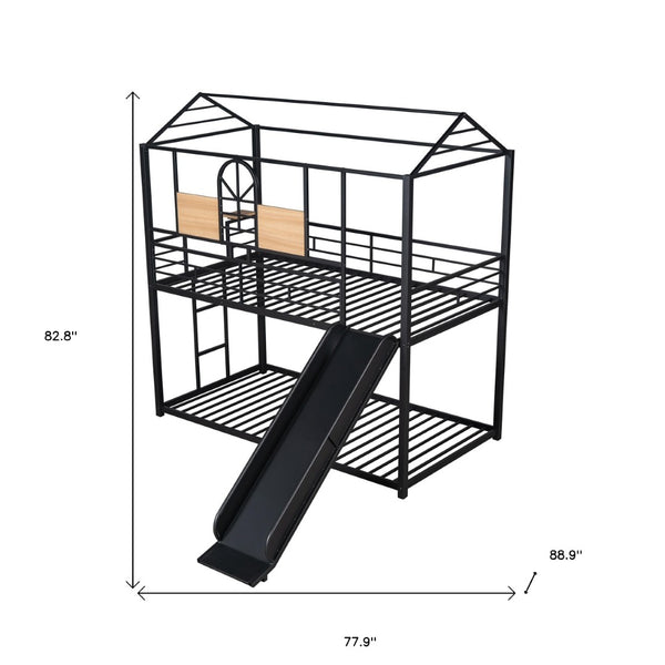 HomeRoots Black Twin Over Twin Metal Bunk Bed with Slide - Sleek Design, Safe, Fun & Durable for Kids' Rooms 606667