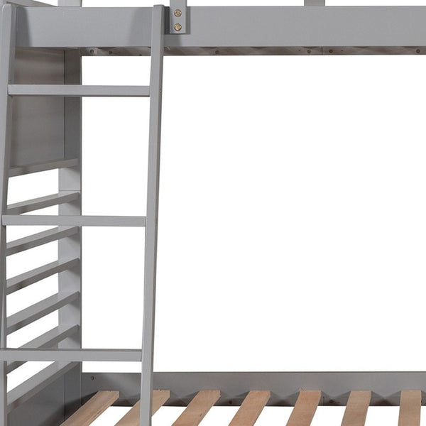 HomeRoots Gray Twin Over Twin Solid Wood Bunk Bed with Versatile Storage, Safety Features & Modern Style 606670