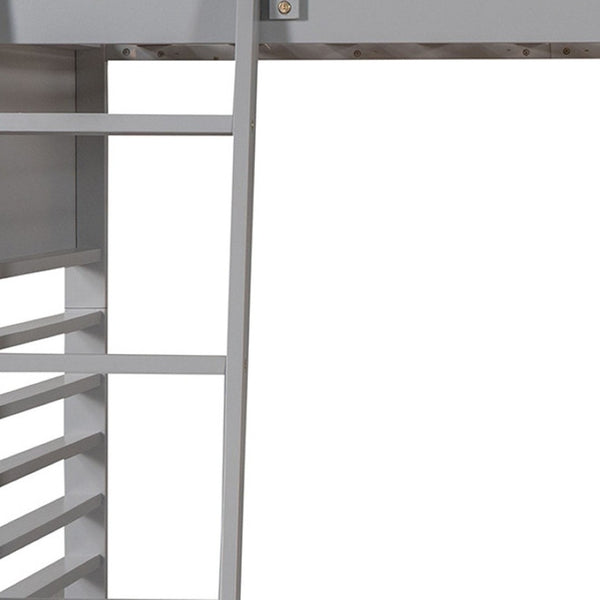 HomeRoots Gray Twin Over Twin Solid Wood Bunk Bed with Versatile Storage, Safety Features & Modern Style 606670