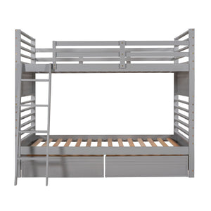 HomeRoots Gray Twin Over Twin Solid Wood Bunk Bed with Versatile Storage, Safety Features & Modern Style 606670