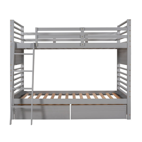 HomeRoots Gray Twin Over Twin Solid Wood Bunk Bed with Versatile Storage, Safety Features & Modern Style 606670