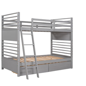 HomeRoots Gray Twin Over Twin Solid Wood Bunk Bed with Versatile Storage, Safety Features & Modern Style 606670