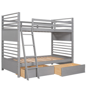 HomeRoots Gray Twin Over Twin Solid Wood Bunk Bed with Versatile Storage, Safety Features & Modern Style 606670