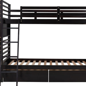 HomeRoots Espresso Twin Over Twin Solid Wood Bunk Bed with Smart Storage & Safe Design for Flexible Living Spaces 606672