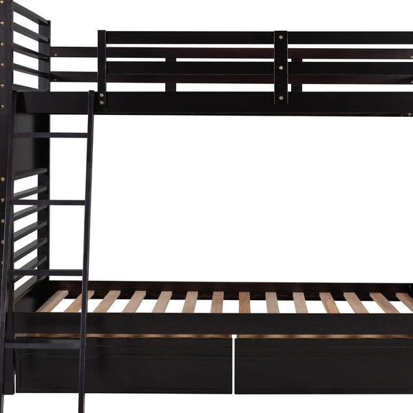 HomeRoots Espresso Twin Over Twin Solid Wood Bunk Bed with Smart Storage & Safe Design for Flexible Living Spaces 606672