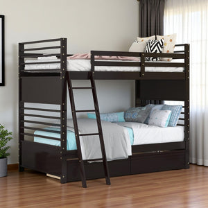 HomeRoots Espresso Twin Over Twin Solid Wood Bunk Bed with Smart Storage & Safe Design for Flexible Living Spaces 606672