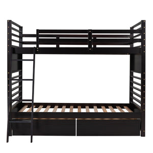 HomeRoots Espresso Twin Over Twin Solid Wood Bunk Bed with Smart Storage & Safe Design for Flexible Living Spaces 606672