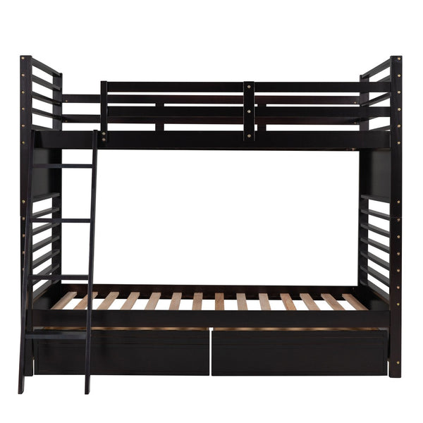 HomeRoots Espresso Twin Over Twin Solid Wood Bunk Bed with Smart Storage & Safe Design for Flexible Living Spaces 606672