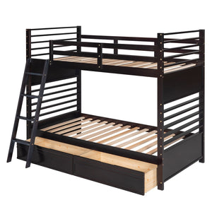 HomeRoots Espresso Twin Over Twin Solid Wood Bunk Bed with Smart Storage & Safe Design for Flexible Living Spaces 606672