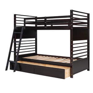 HomeRoots Espresso Twin Over Twin Solid Wood Bunk Bed with Smart Storage & Safe Design for Flexible Living Spaces 606672