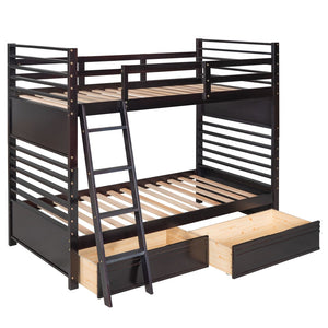 HomeRoots Espresso Twin Over Twin Solid Wood Bunk Bed with Smart Storage & Safe Design for Flexible Living Spaces 606672