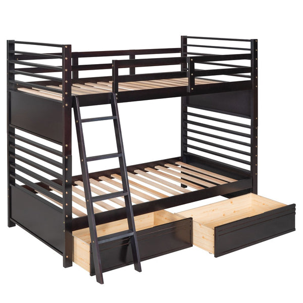 HomeRoots Espresso Twin Over Twin Solid Wood Bunk Bed with Smart Storage & Safe Design for Flexible Living Spaces 606672