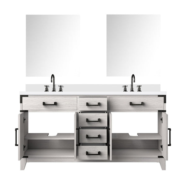 English Elm White Oak Double Bath Vanity With Cultured Marble Top, Chrome Faucet Set & Stylish Mirrors Included B2731S01856-GIGA