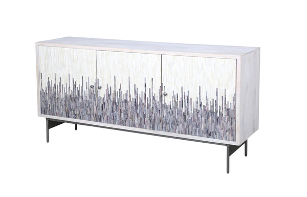 Basset Mirror Zooey Coastal Elegance Server - White-wash Mango Wood With Ivory & Blue Inlays, 3-door Storage Unit White Wood,Bone,Resin,Metal 6067-dr-576