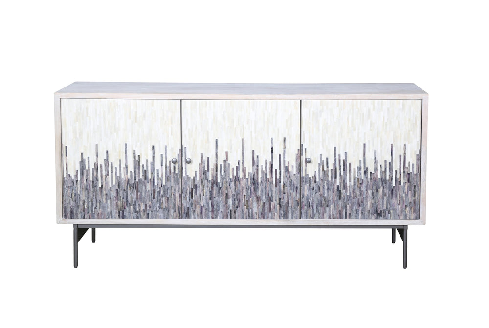 Basset Mirror Zooey Coastal Elegance Server - White-wash Mango Wood With Ivory & Blue Inlays, 3-door Storage Unit White Wood,Bone,Resin,Metal 6067-dr-576