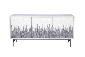 Basset Mirror Zooey Coastal Elegance Server - White-wash Mango Wood With Ivory & Blue Inlays, 3-door Storage Unit White Wood,Bone,Resin,Metal 6067-dr-576