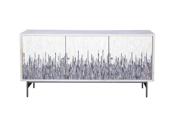 Basset Mirror Zooey Coastal Elegance Server - White-wash Mango Wood With Ivory & Blue Inlays, 3-door Storage Unit White Wood,Bone,Resin,Metal 6067-dr-576