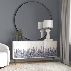 Basset Mirror Zooey Coastal Elegance Server - White-wash Mango Wood With Ivory & Blue Inlays, 3-door Storage Unit White Wood,Bone,Resin,Metal 6067-dr-576