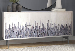 Basset Mirror Zooey Coastal Elegance Server - White-wash Mango Wood With Ivory & Blue Inlays, 3-door Storage Unit White Wood,Bone,Resin,Metal 6067-dr-576