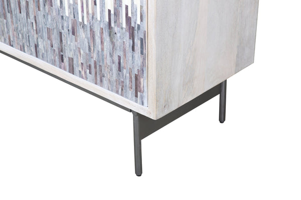 Basset Mirror Zooey Coastal Elegance Server - White-wash Mango Wood With Ivory & Blue Inlays, 3-door Storage Unit White Wood,Bone,Resin,Metal 6067-dr-576