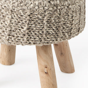 HomeRoots 19" Cozy Taupe and Brown Wool Round Footstool with Solid Wood Legs - Versatile Accent for Home Use 606712
