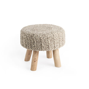 HomeRoots 19" Cozy Taupe and Brown Wool Round Footstool with Solid Wood Legs - Versatile Accent for Home Use 606712