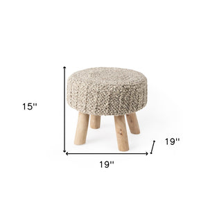 HomeRoots 19" Cozy Taupe and Brown Wool Round Footstool with Solid Wood Legs - Versatile Accent for Home Use 606712