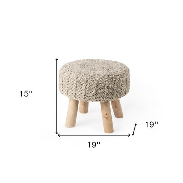 HomeRoots 19" Cozy Taupe and Brown Wool Round Footstool with Solid Wood Legs - Versatile Accent for Home Use 606712