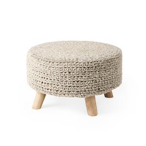 HomeRoots 24" Cozy Gray and Brown Wool Round Footstool - Stylish Multi-Use Accent for Living Spaces, 250 lbs Capacity 606713