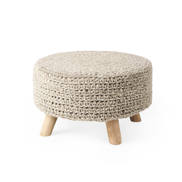 HomeRoots 24" Cozy Gray and Brown Wool Round Footstool - Stylish Multi-Use Accent for Living Spaces, 250 lbs Capacity 606713