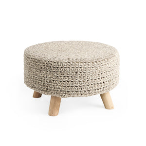 HomeRoots 24" Cozy Gray and Brown Wool Round Footstool - Stylish Multi-Use Accent for Living Spaces, 250 lbs Capacity 606713