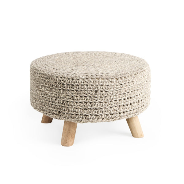 HomeRoots 24" Cozy Gray and Brown Wool Round Footstool - Stylish Multi-Use Accent for Living Spaces, 250 lbs Capacity 606713