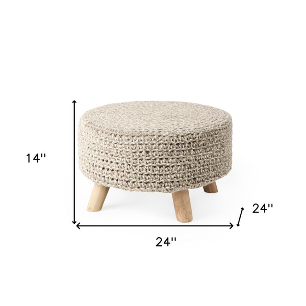 HomeRoots 24" Cozy Gray and Brown Wool Round Footstool - Stylish Multi-Use Accent for Living Spaces, 250 lbs Capacity 606713