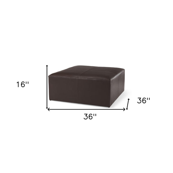 HomeRoots 36" Brown Genuine Leather Cocktail Ottoman - Stylish Modern Design for Versatile Living Room Use 606718